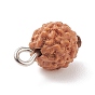 Undyed Natural Rudraksha Charms, with Iron Finding, Round