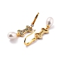 Bone with Imitation Pearl Beads Sparkling Cubic Zirconia Dangle Earrings for Her, Real 18K Gold Plated Brass Earrings