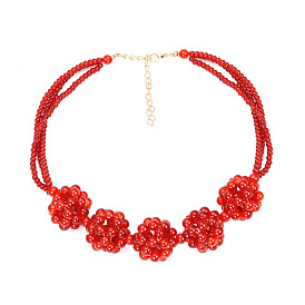 Handmade Multi-Layered Fashionable Wedding Necklace with Red Garnet and Coral Beads