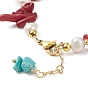 Pulsera de cuentas de coral sintético y perlas naturales con dijes de turquesa sintética (teñida), joyas de piedras preciosas para mujeres