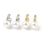 Plastic Pearl Dangle Hoop Earrings with Clear Cubic Zirconia, Brass Hinged Earrings for Women, Lead Free & Cadmium Free & Nickel Free