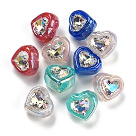 Ice Beauty Effect Plating Opaque Acrylic Beads, with Glass, Heart