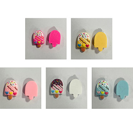 Printed Opaque Resin Decoden Cabochons, Imitation Food,  Ice Cream, Heart Pattern