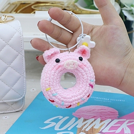Donut Pig Keychain DIY Knitting Kits for Beginners, including Filling Cotton, Crochet Hook, Stitch Marker, Yarn, Instruction