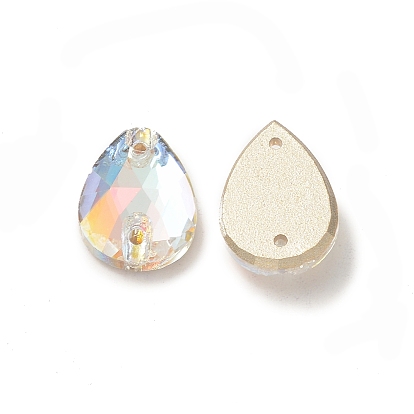 Forma de lágrima coser en diamantes de imitación, k 5 strass de cristal, enlace de agujero 2, espalda plana plateada, decoración artesanal de costura