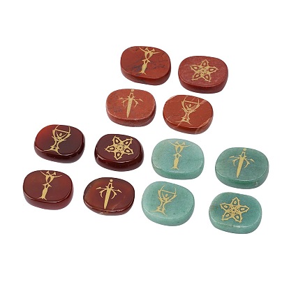 Conjunto de piedra ovalada con patrón de símbolo de tarot grabado con piedras preciosas, piedra de palma de bolsillo para el equilibrio de reiki, decoraciones de exhibición casera