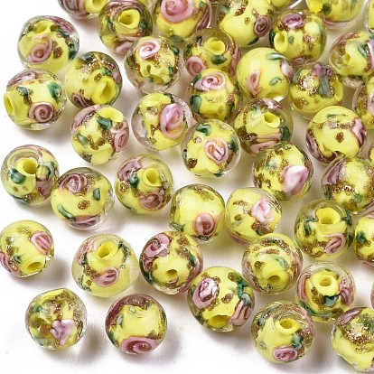 Perles au chalumeau de sable d'or faites à la main , fleur intérieure, ronde