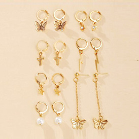 7-Piece Set of Creative Lightning Butterfly Alloy Ear Clips - Simple and Chic Earrings