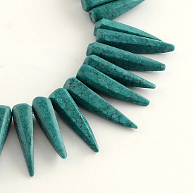 Teintes turquoise synthétique rangées de perles, forme croc, 6~8x24~28mm, Trou: 2mm, Environ 62 pcs/chapelet, 15.94 pouce