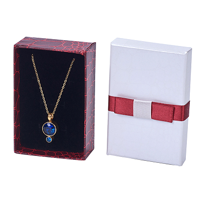 Kraft Cotton Filled Rectangle Cardboard Jewelry Set Boxes with Bowknot, for Ring, Earring, Necklace, 9x6x3cm