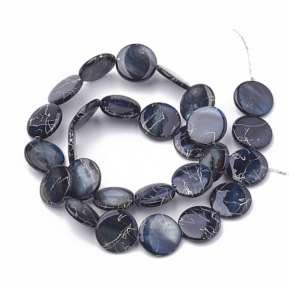 Chapelets de perles en coquille eau douce , teint avec une tirette, plat rond