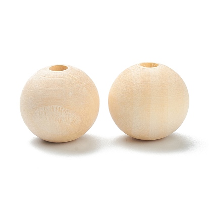 Natural Unfinished Wood Beads, Round Wooden Loose Beads