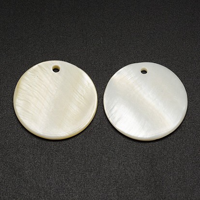 Plats ronds pendentifs coquille d'eau douce, 25x2mm, Trou: 2mm