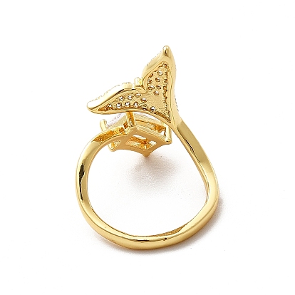 Открытое кольцо-манжета в форме китового хвоста из прозрачного кубического циркония, украшения из латуни для женщин