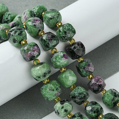 Rubis naturel en perles zoisite brins, avec des perles de rocaille, cube à facettes