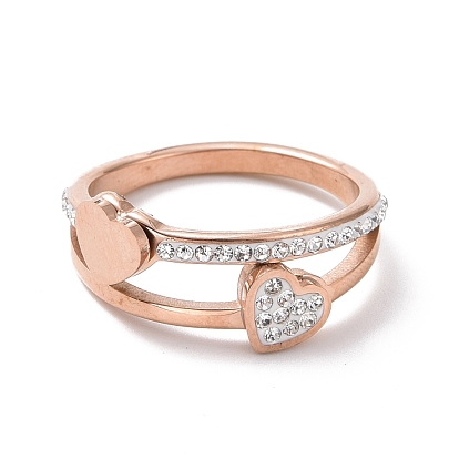 Anillo de dedo de corazón de diamantes de imitación de cristal, 304 joyas de acero inoxidable para mujer