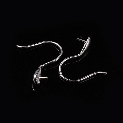 925 Sterling Silver Earring Hooks, with Cup Pearl Bail Pin for Half Drilled Beads, 15x3.5x12mm, Bail 22 Gauge, Pin: 0.6mm, 21 Gauge, Pin: 0.7mm