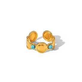 Stainless Steel Finger Cuff Rings, with Natural Turquoise, Bohemia Style Rings for Women
