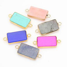 Gemstone Links Connectors, Rectangle, with Golden Tone Brass Findings, 30x13x4mm, Hole: 2mm