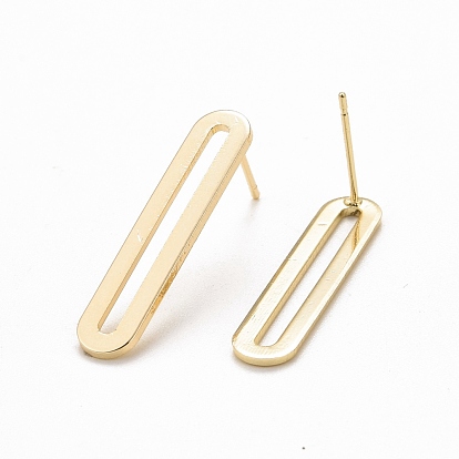 Brass Long Oval Stud Earrings, Minimalist Geometry Earrings for Women, Cadmium Free & Lead Free