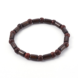 Natural Sandalwood and Wood Beads Stretch Bracelets, Column and Round