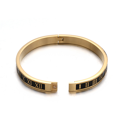 Chiffres romains de bracelets en émail conception en acier inoxydable 304, 50x59mm
