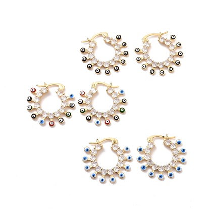 Enamel Evil Eye Hoop Earrings with Clear Cubic Zirconia, Gold Plated Brass Jewelry for Women, Cadmium Free & Lead Free