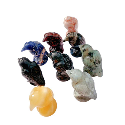 Décorations d'affichage de pierres précieuses mixtes, figurine en pierre d'énergie reiki, corbeau