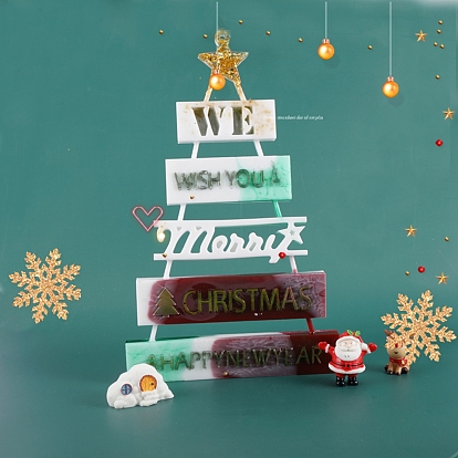 Christmas DIY Pendant Silicone Molds, Resin Casting Moulds, For UV Resin, Epoxy Resin Jewelry Making, Christmas Tree with Word We Wish You Merry Christmas & Happy New Year