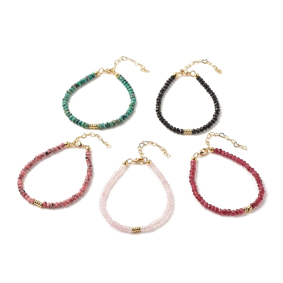 Bracelets de perles de jade de malaisie naturelle (teint) pour femmes ou hommes, avec les accessoires en laiton de tonalité d'or