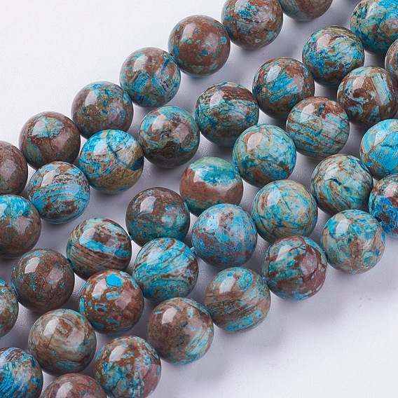Chapelets de perles chrysocolla naturelles , ronde, teints et chauffée