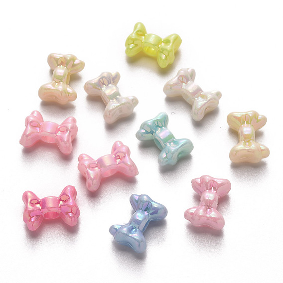 Opaque Acrylic Beads, AB Color Plated, Bowknot