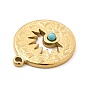 Synthetic Turquoise Pendants, Flat Round Charms, Ion Plating(IP) 304 Stainless Steel Findings