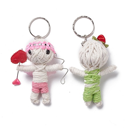 Cotton Thread Keychain, with Foam and Aluminum Wire, Iron Key Rings & Ball Chains, Human