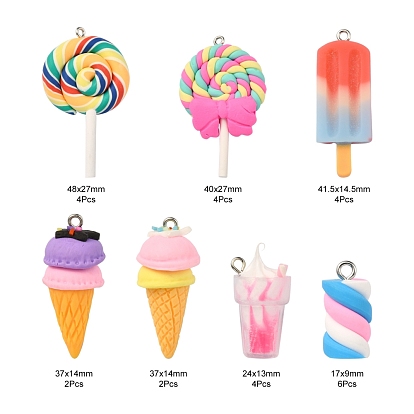 Food Shape Pendant Set for DIY Jewelry Making Finding Kit, Including Ice Cream & Lollipop & Marshmallow Polymer Clay Pendamts, Ice Cream Resin Pendants