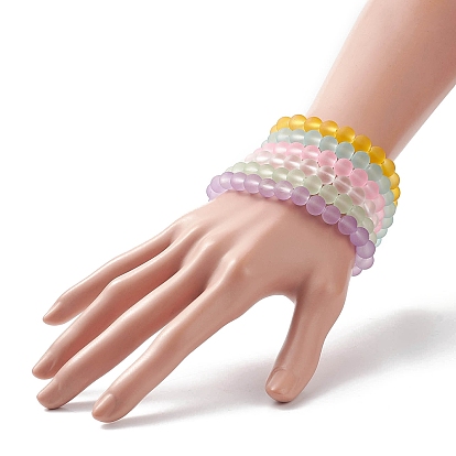 Ensembles de bracelets extensibles en perles rondes en verre dépoli pour femmes