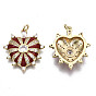 Brass Micro Pave Cubic Zirconia Pendants, with Enamel and Jump Ring, Nickel Free, Heart, Real 16K Gold Plated