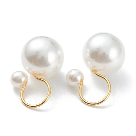 Plastic Imitation Pearl Cuff Earrings, with 304 Stainless Steel Findings, Round