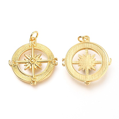 Brass Pendants, with Jump Rings, Compass