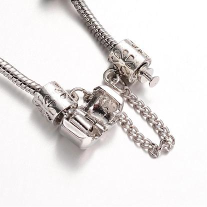 Océan alliage thème strass perles bracelets européens, avec des perles de verre et chaîne en laiton, 180mm