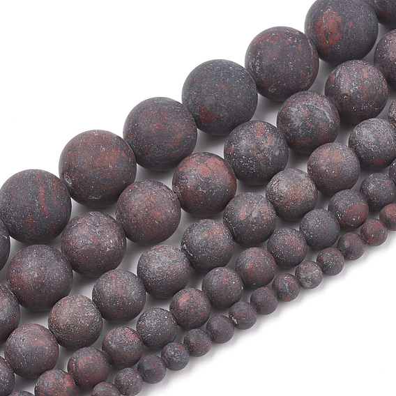 Natural Bloodstone Beads Strands, Heliotrope Stone Beads, Frosted, Round