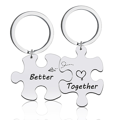 Couple 201 Stainless Steel Keychain, Puzzle with Word Better & Together