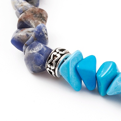 Chakra bijoux, puces bracelets de perles de pierres précieuses naturelles et synthétiques, avec perles en alliage et 304 fermoirs pinces de homard en acier inoxydable, argent antique et platine