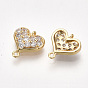 Brass Cubic Zirconia Links, Heart, Nickel Free, Real 18K Gold Plated