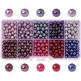 10 couleurs perles de verre rondes nacrées respectueuses de l'environnement, teint, 6mm, trou: 1.2~1.5 mm, environ 60 pcs / compartiment, 600 pcs / boîte