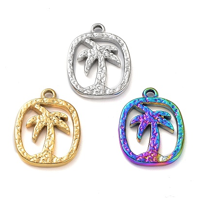 Ion Plating(IP) 304 Stainless Steel Pendants, Oval with Coconut Tree Charm
