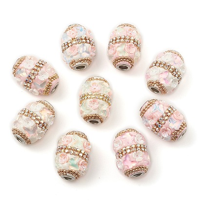 Handmade Indonesia Alloy Beads, with Resin Findings and Rhinestone, Column with Butterfly