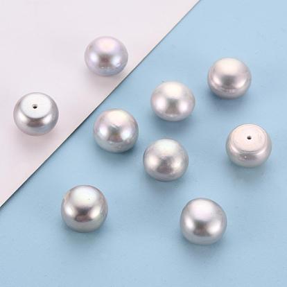 Flat Round Natural Cultured Freshwater Pearl Beads, Dyed, Half Drilled