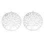 201 Stainless Steel Filigree Pendants, Etched Metal Embellishments, Flat Round with Tree of Life