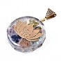 Transparent Epoxy Resin Alchemy Pendants, with Natural Gemstone Chip, Gold Foil, Flat Round